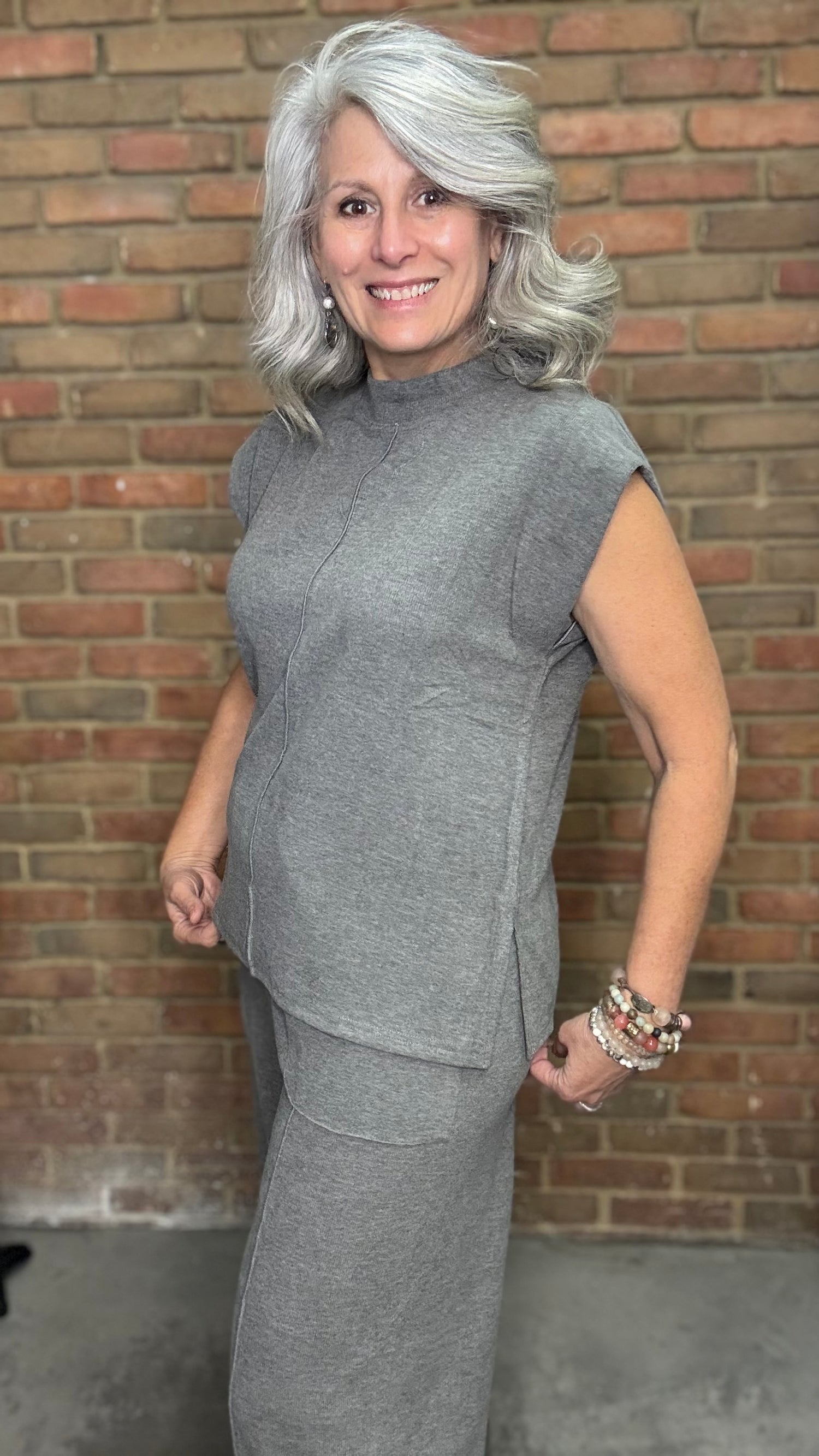 Grey Solid Detail Sleeveless Top