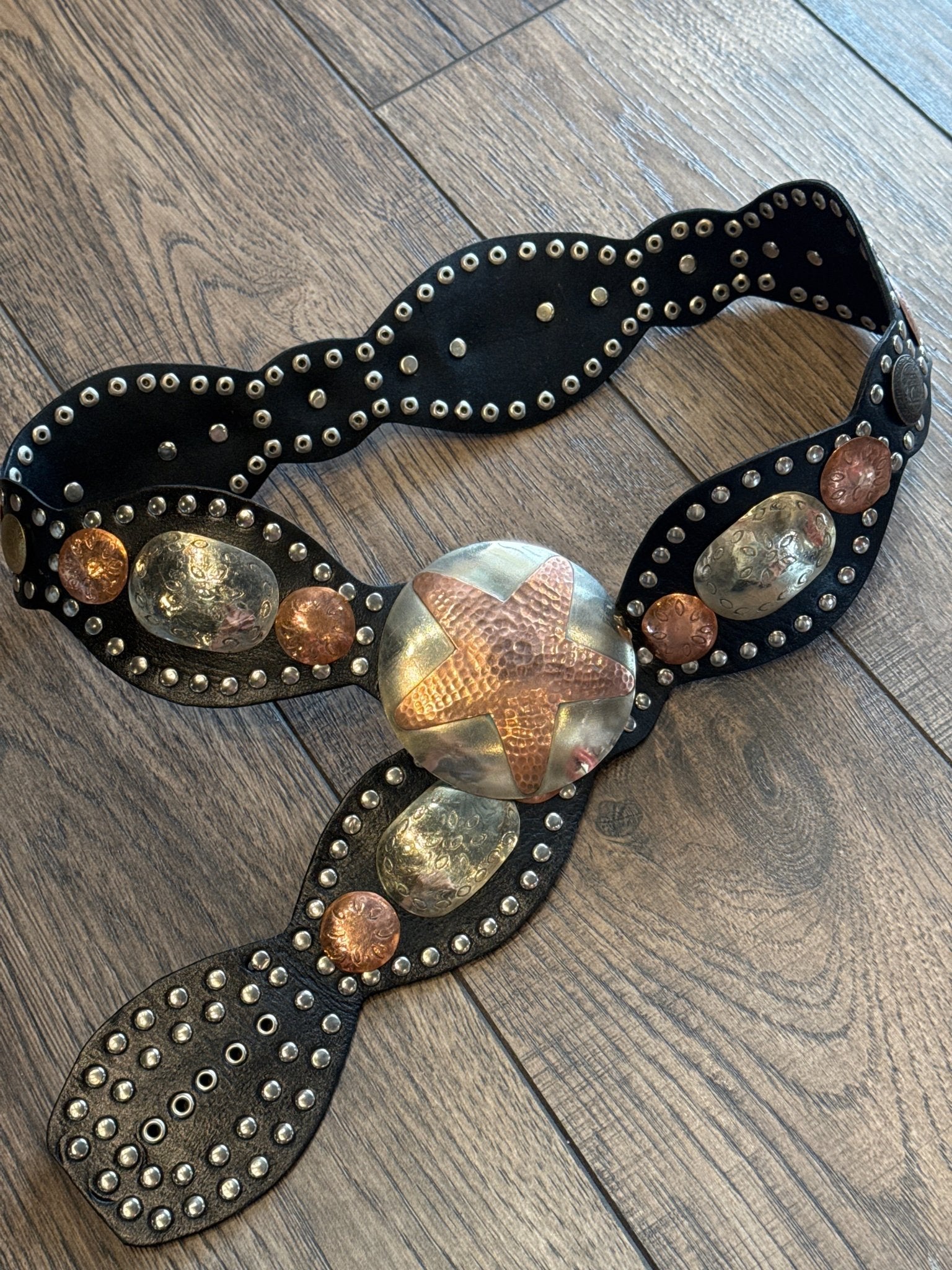Copper Star Leather Belt - Black - Vintage Vault Boutique