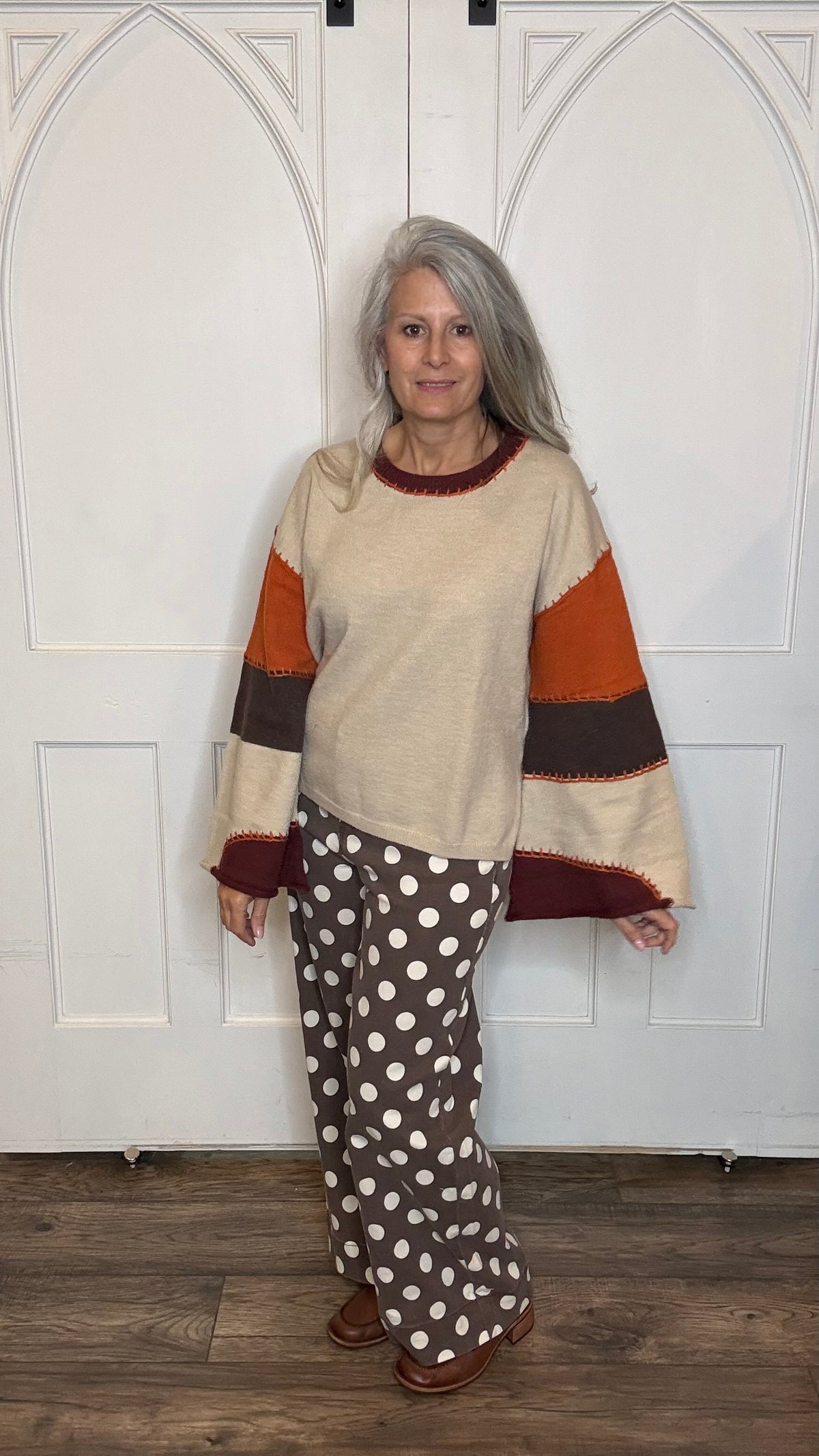 Color Block Bell Sleeve Sweater