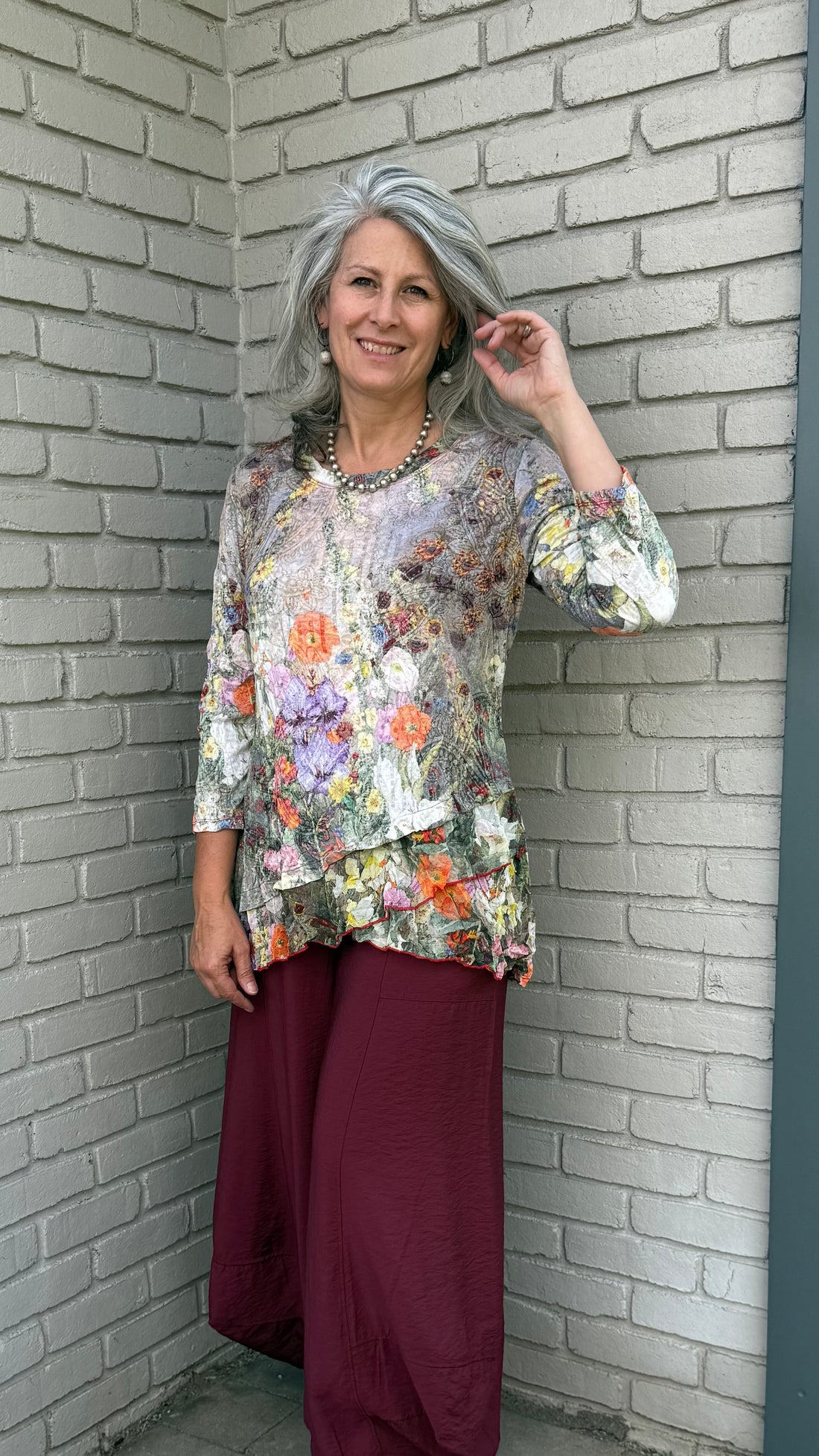 Garden Print Criss Cross Mesh Top