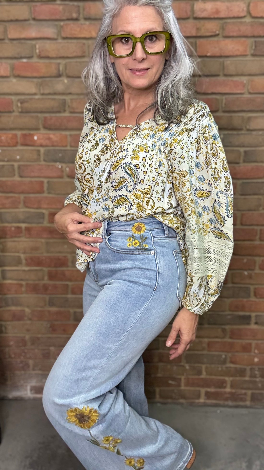 Sunflower Embroidery Denim Jeans