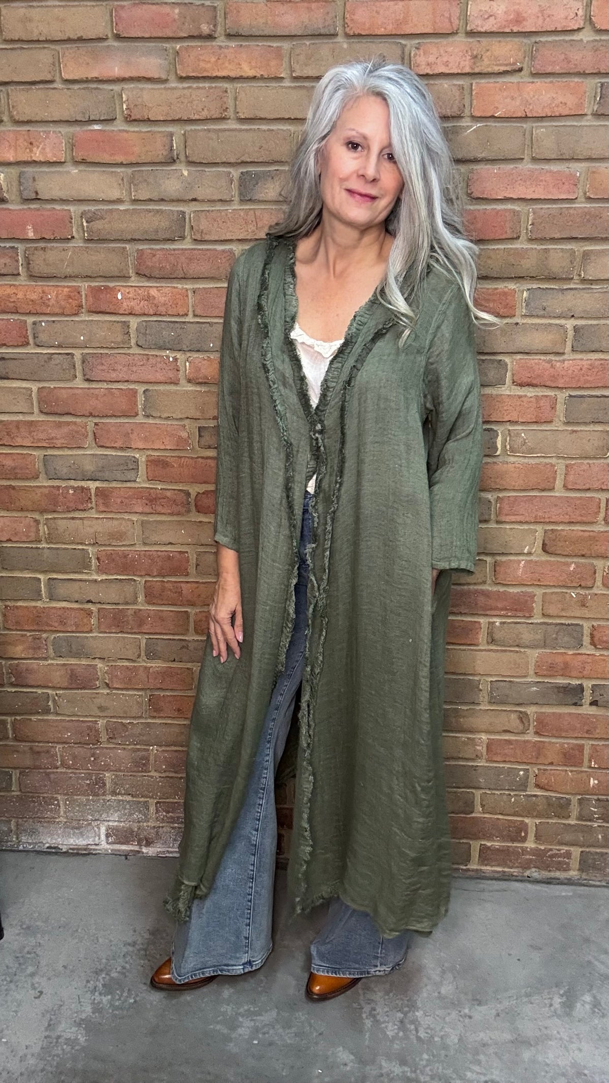 Olive Loose Weave Duster