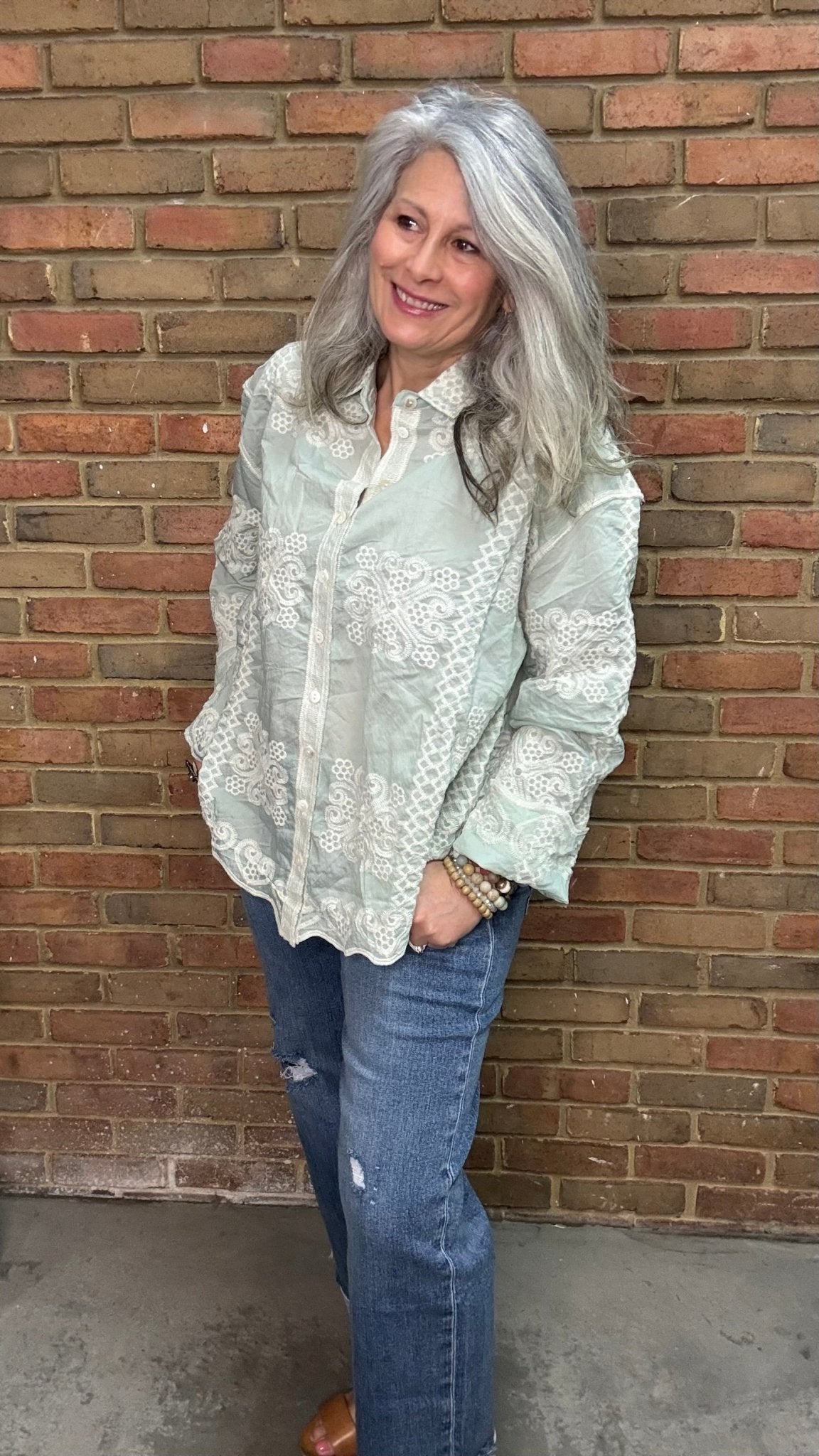 Mint Lace Shirt - Vintage Vault Boutique