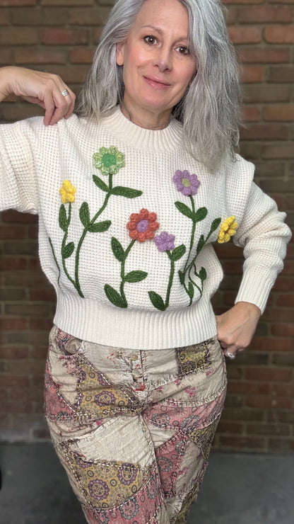 Embroidery Flower Garden Sweater
