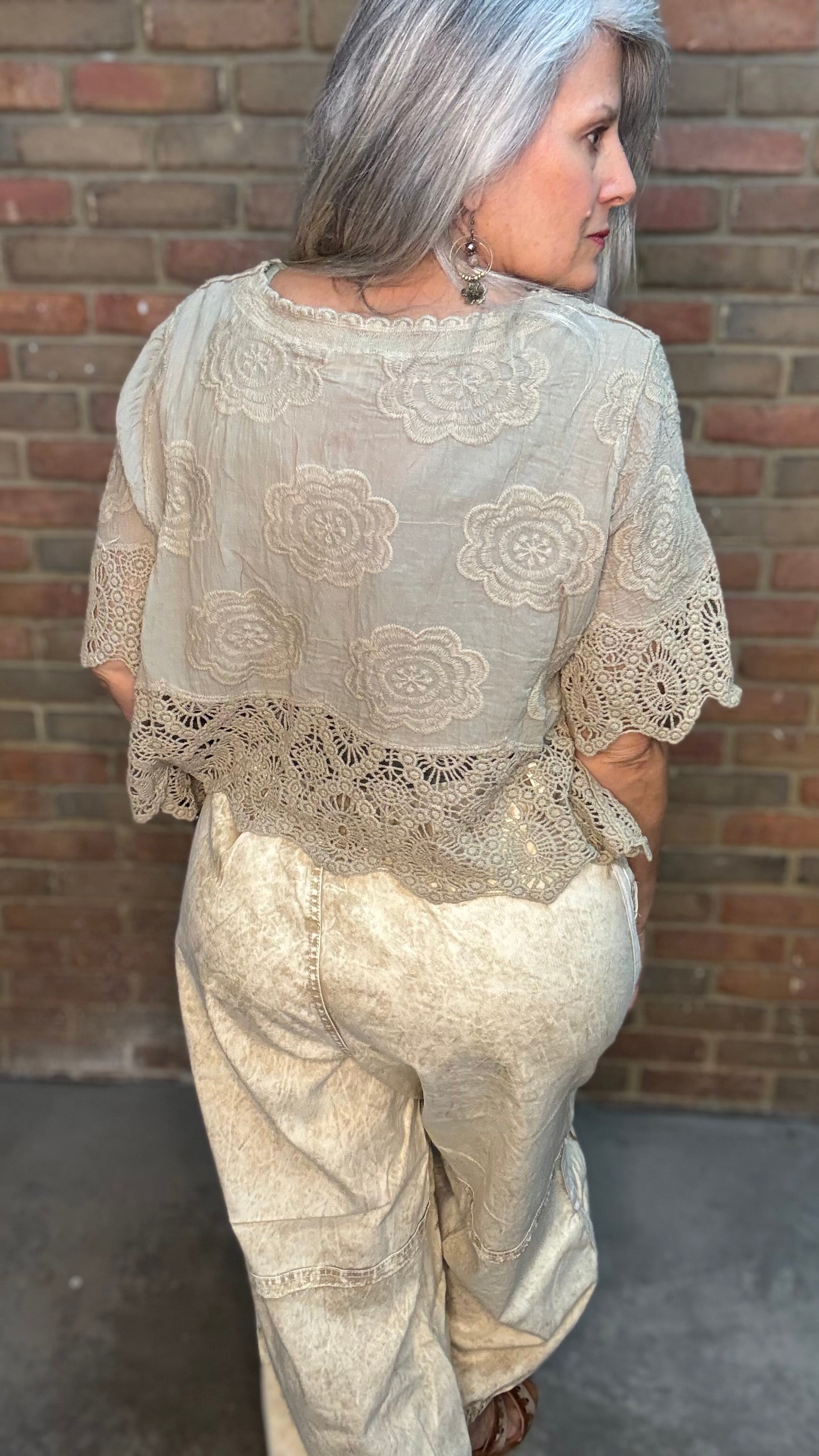 Sand Floral Embroidered Jogger Pants