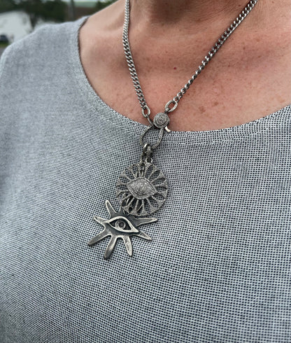 Diamond Evil Eye with Sun Necklace