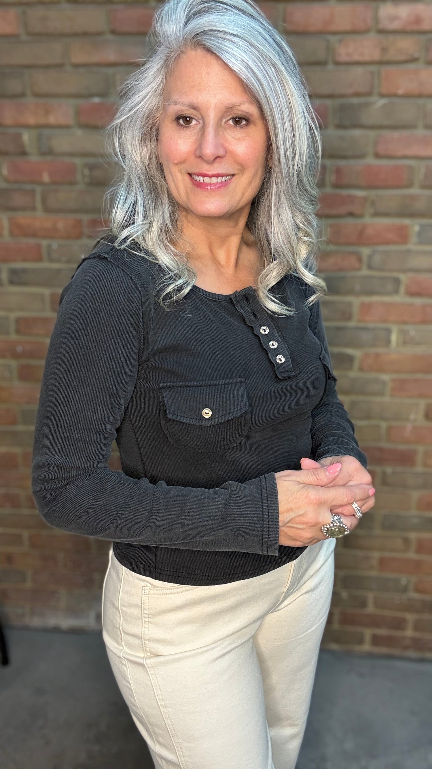 Black Ribbed Basic Long Sleeve Top