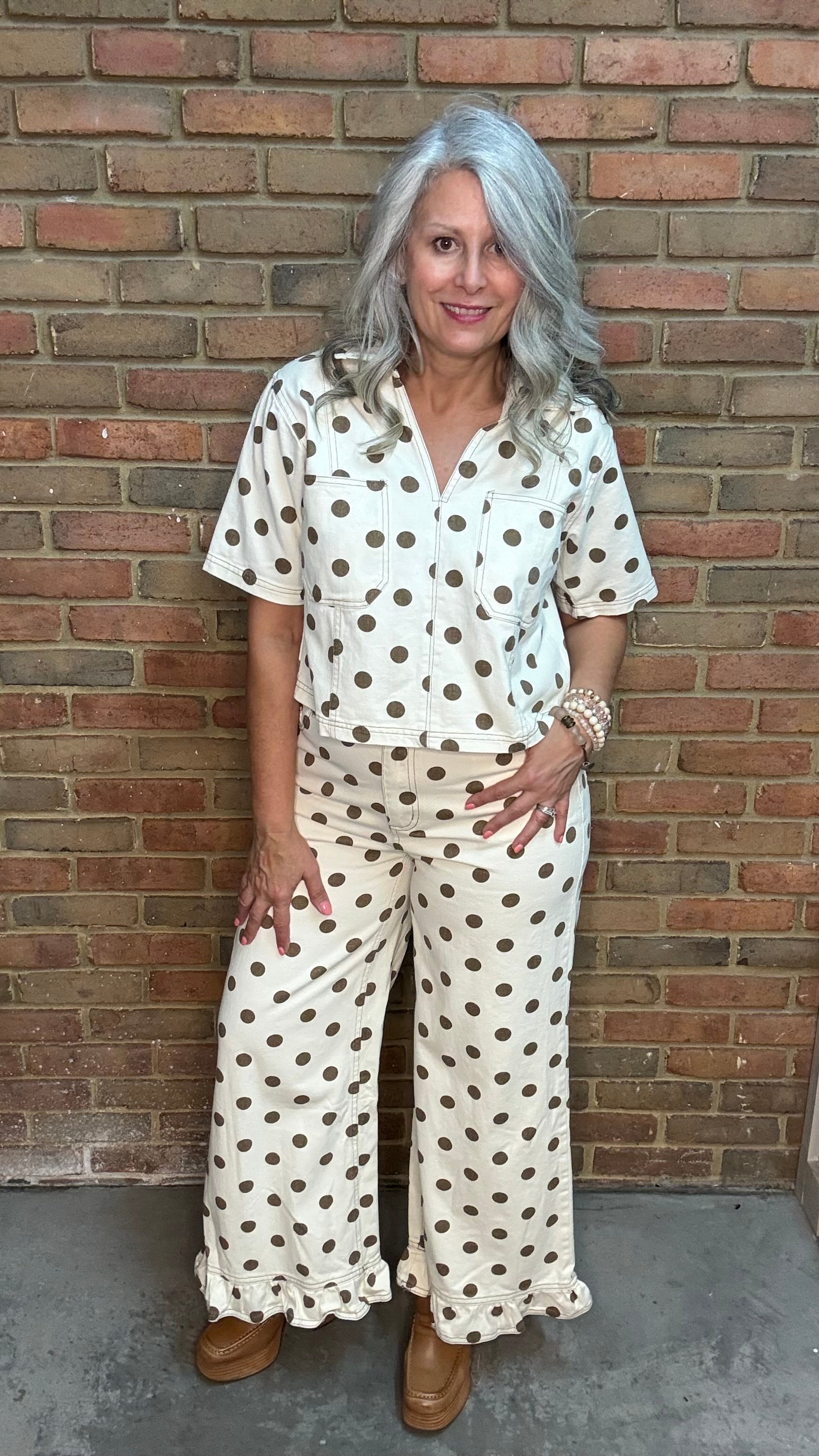Polka Dot Ruffle Hem Pants