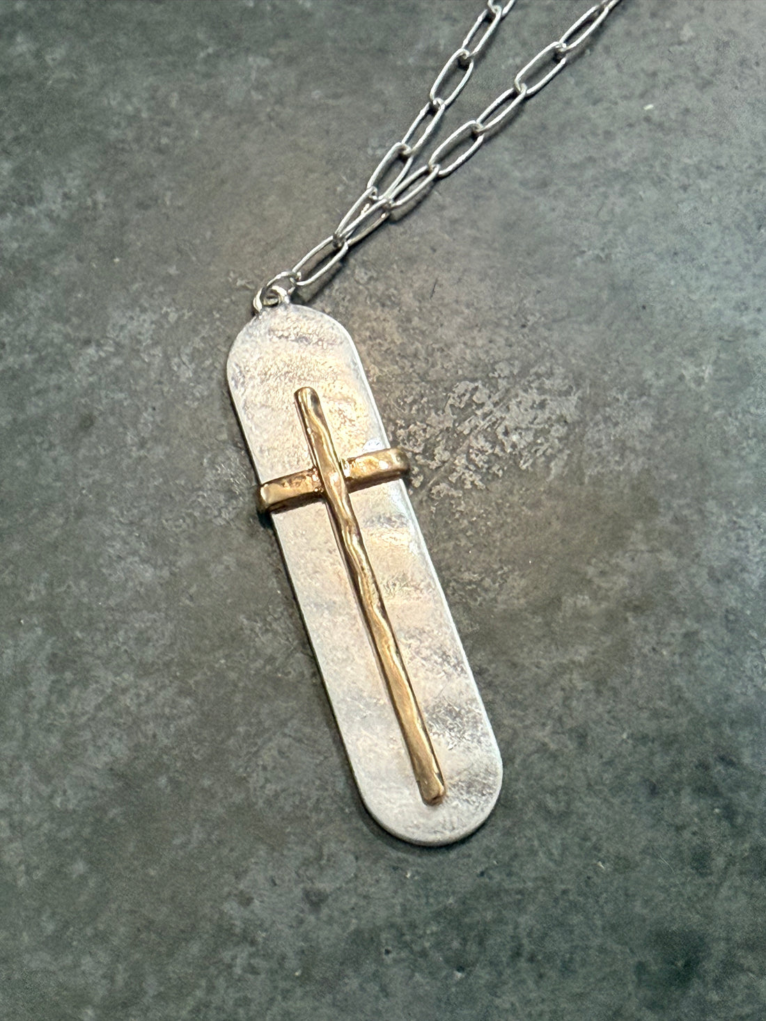Two Tone Cross Pendant Necklace