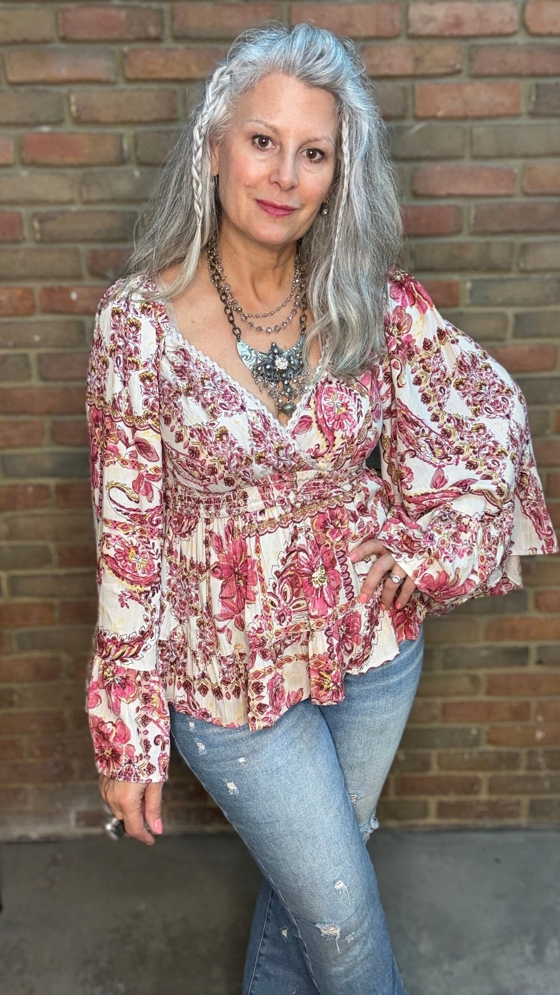 Long Flare Sleeve Flowy Top - Mauve - Vintage Vault Boutique