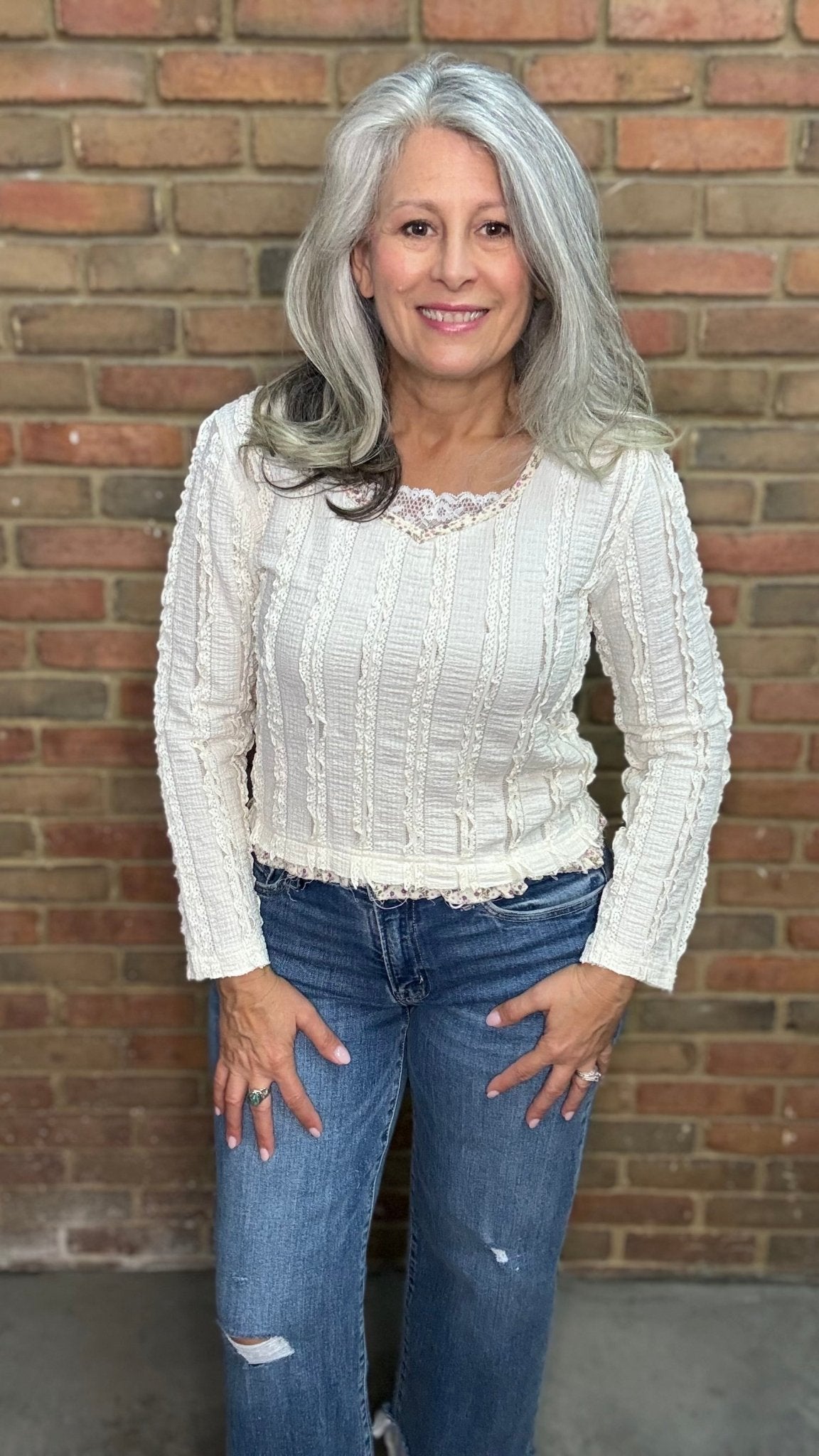 Cream Lace Detail Top - Vintage Vault Boutique