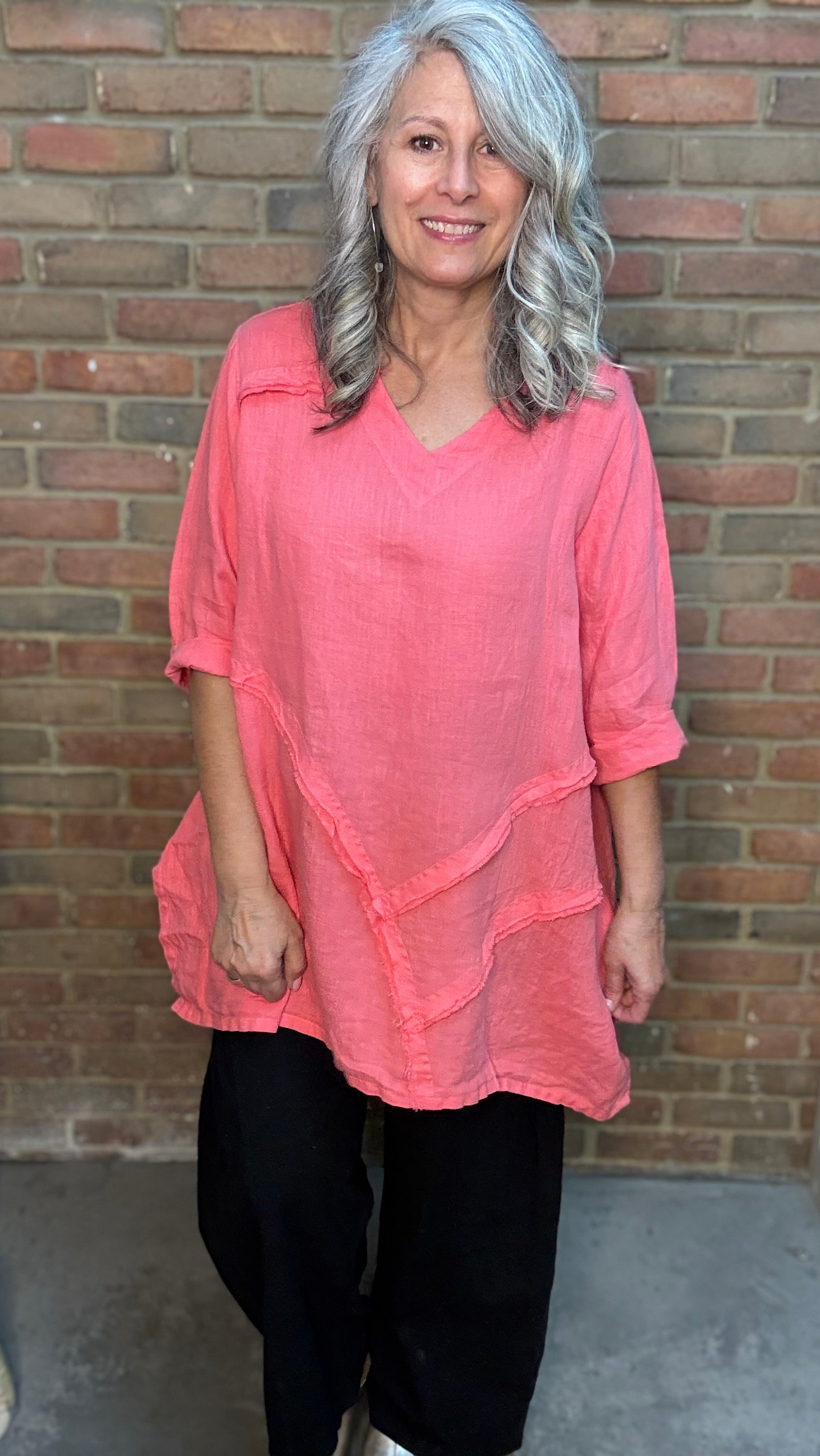 V-Neck Raw Edge Pullover Grapefruit