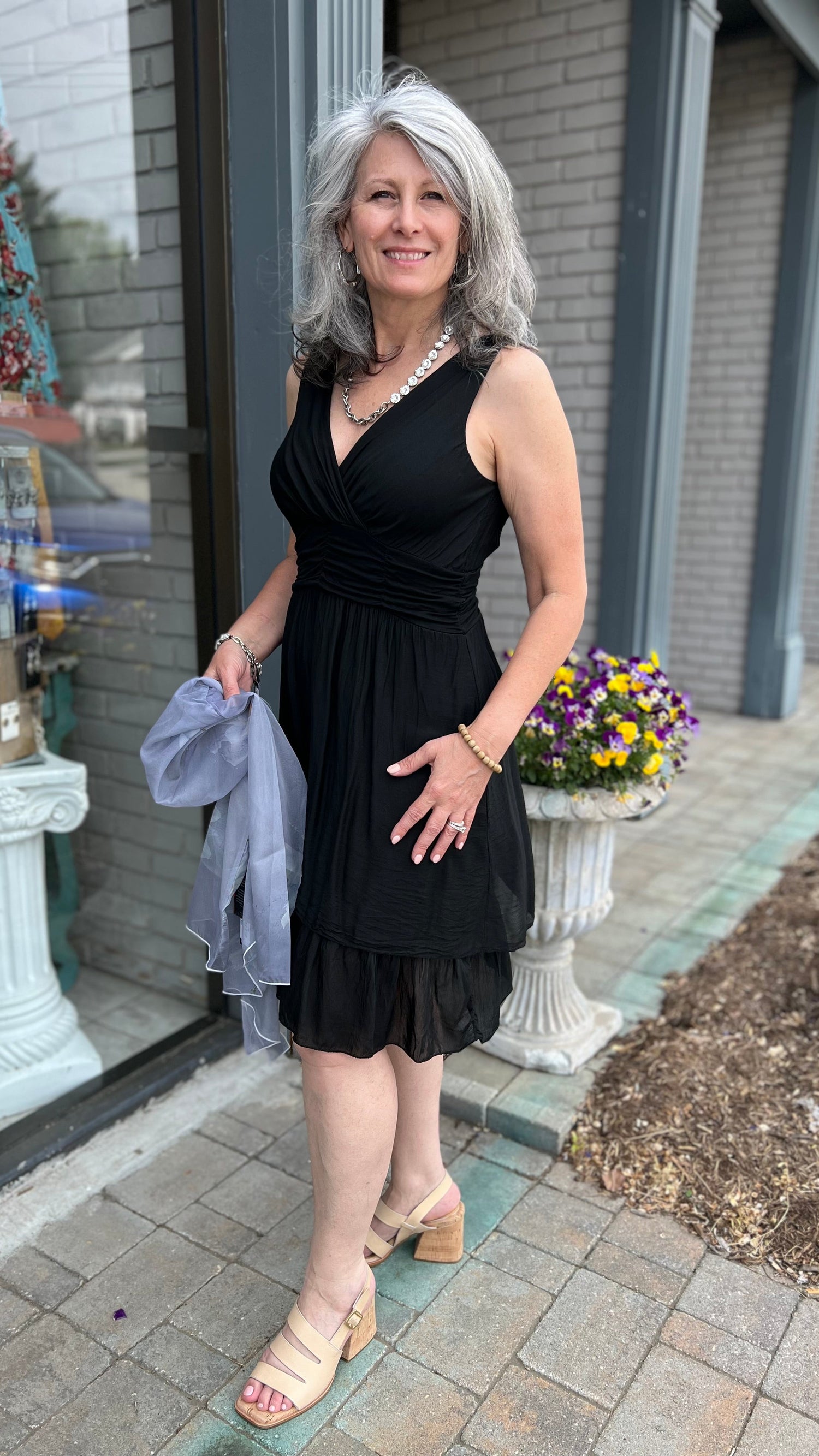 Silk Layered V-Neck Dress Black