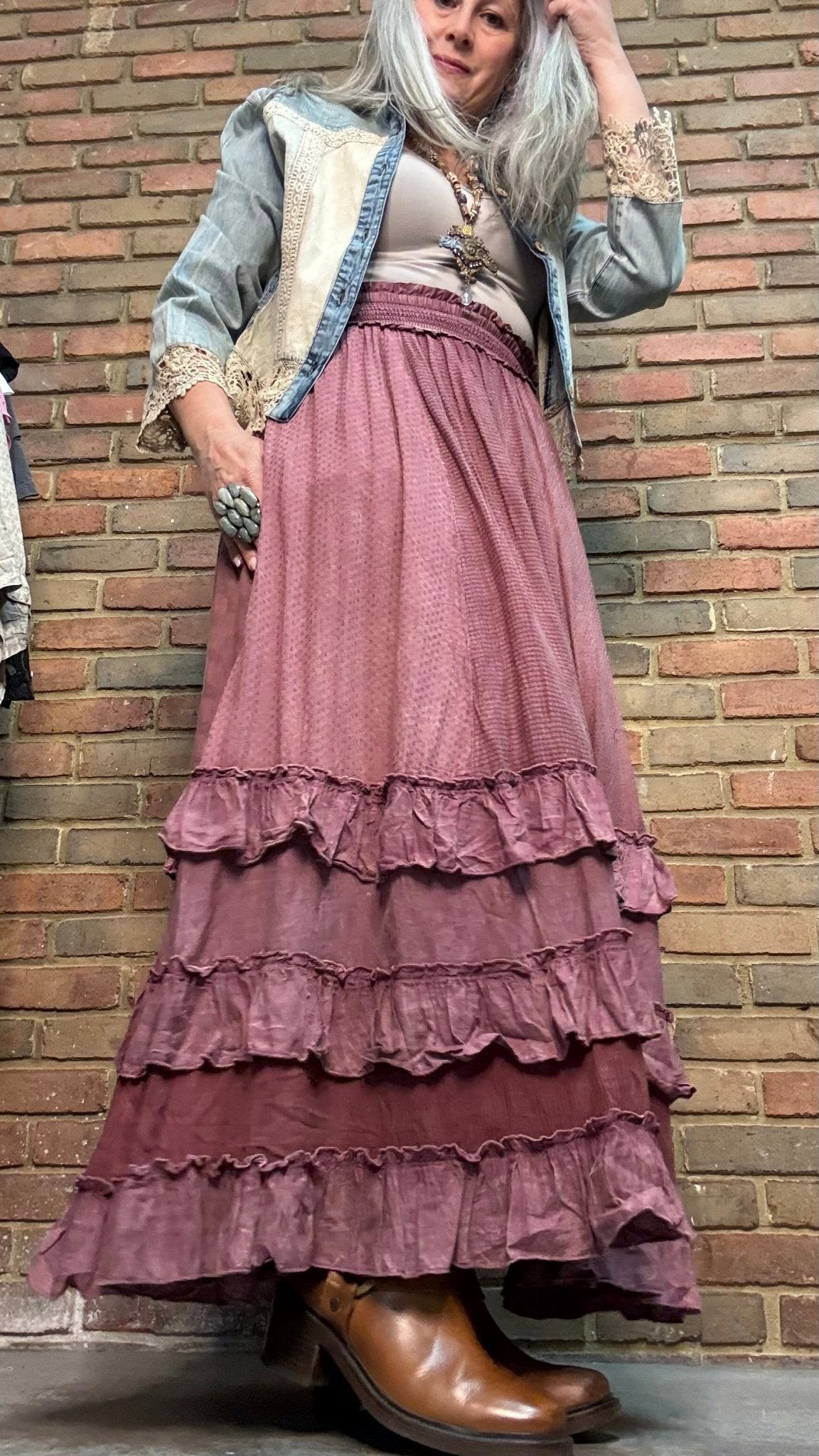 Rustic Textured Maxi Skirt Garnet - Vintage Vault Boutique