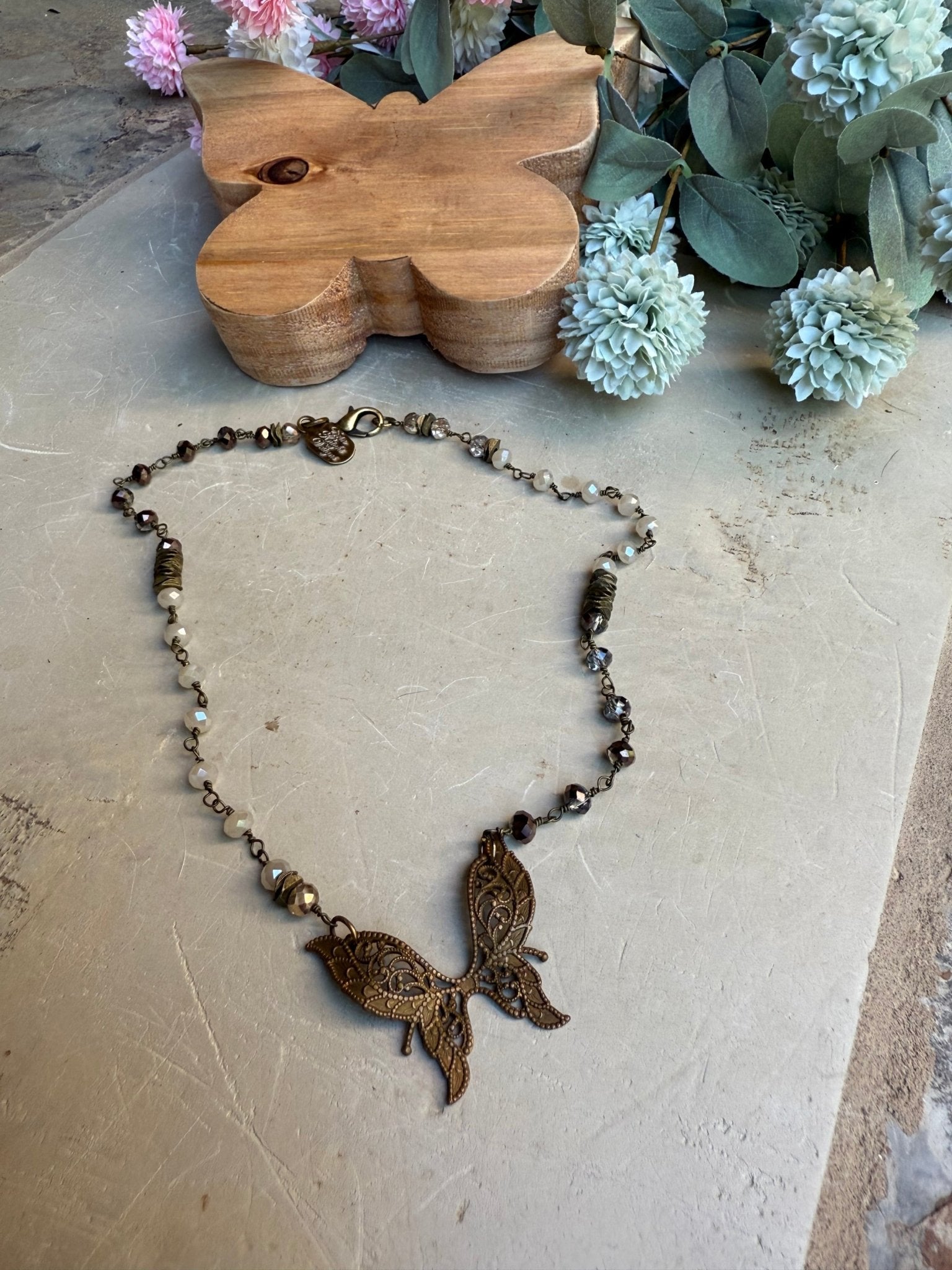 EKD Brass Butterfly Necklace - Vintage Vault Boutique