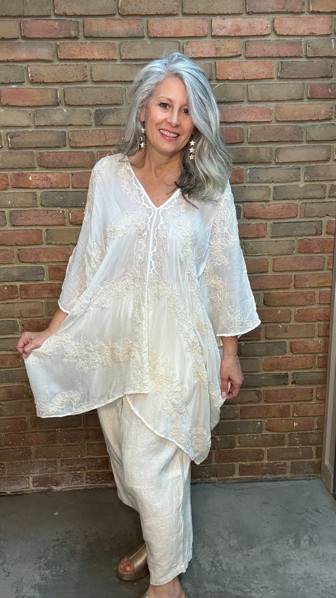 Natural Kimono Embroidery Top - Vintage Vault Boutique
