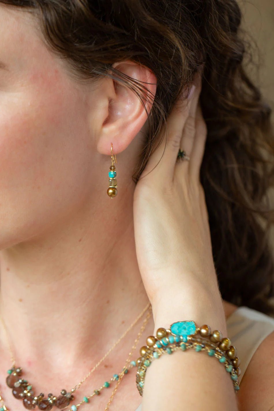 Desert Sunset Pearl, Turquoise Simple Earrings E010 - Vintage Vault Boutique