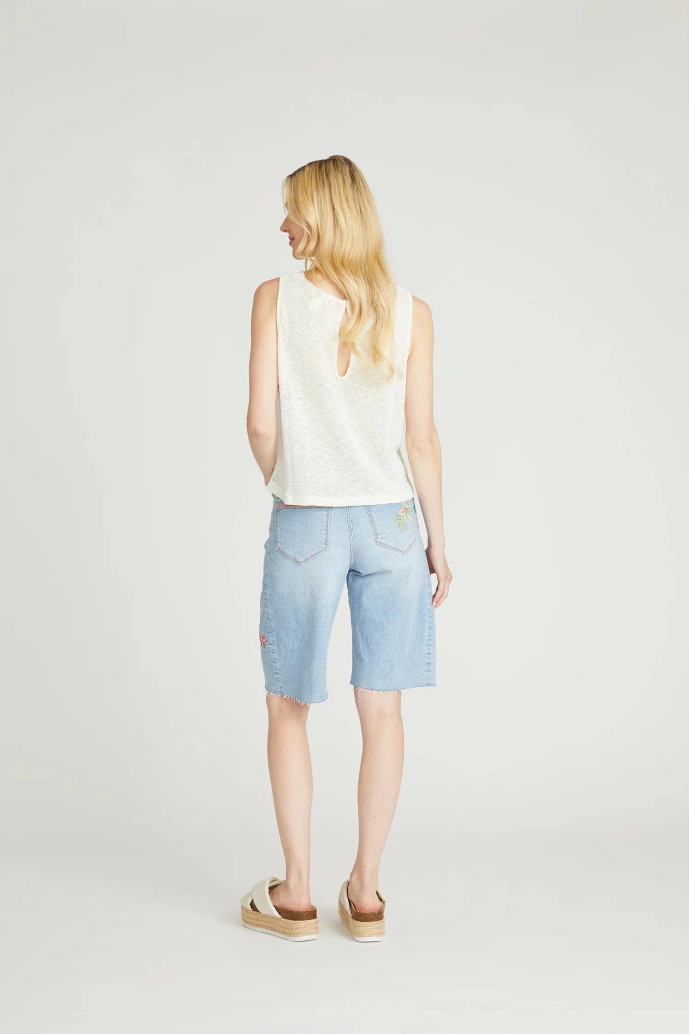Hibiscus Denim Jorts - Vintage Vault Boutique