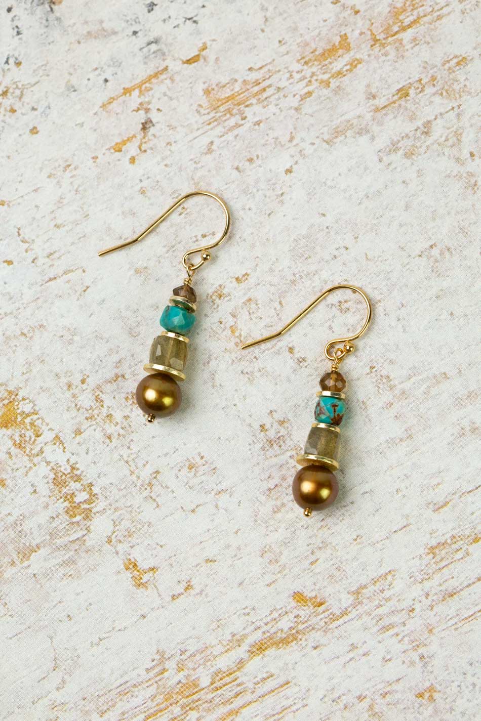 Desert Sunset Pearl, Turquoise Simple Earrings E010 - Vintage Vault Boutique