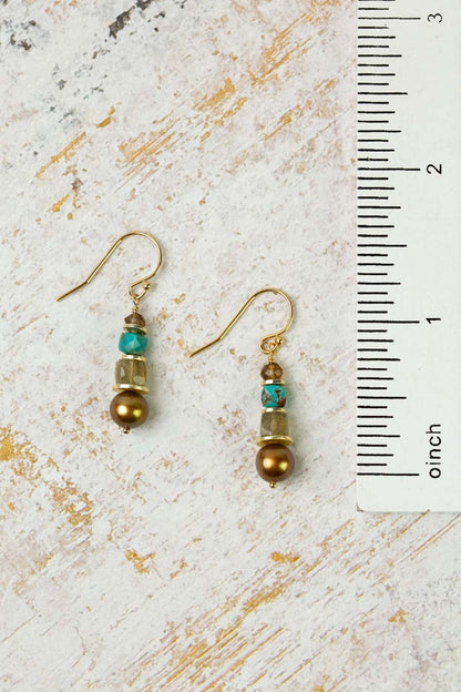 Desert Sunset Pearl, Turquoise Simple Earrings E010 - Vintage Vault Boutique