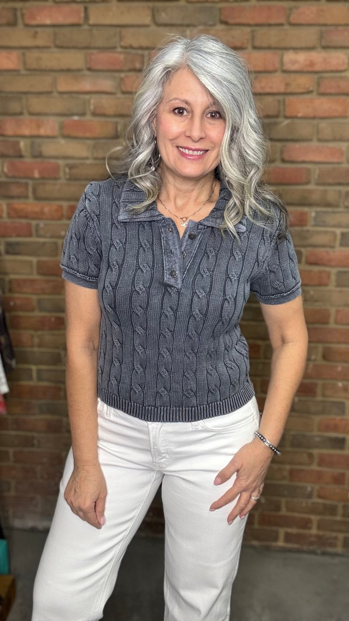 Ink Collared Short Sleeve Sweater - Vintage Vault Boutique