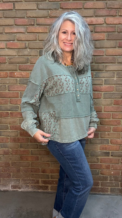 Pine Green Mix Medium Henley Top