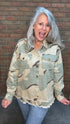 Camo Ruffle Hem Peace Jacket - Vintage Vault Boutique