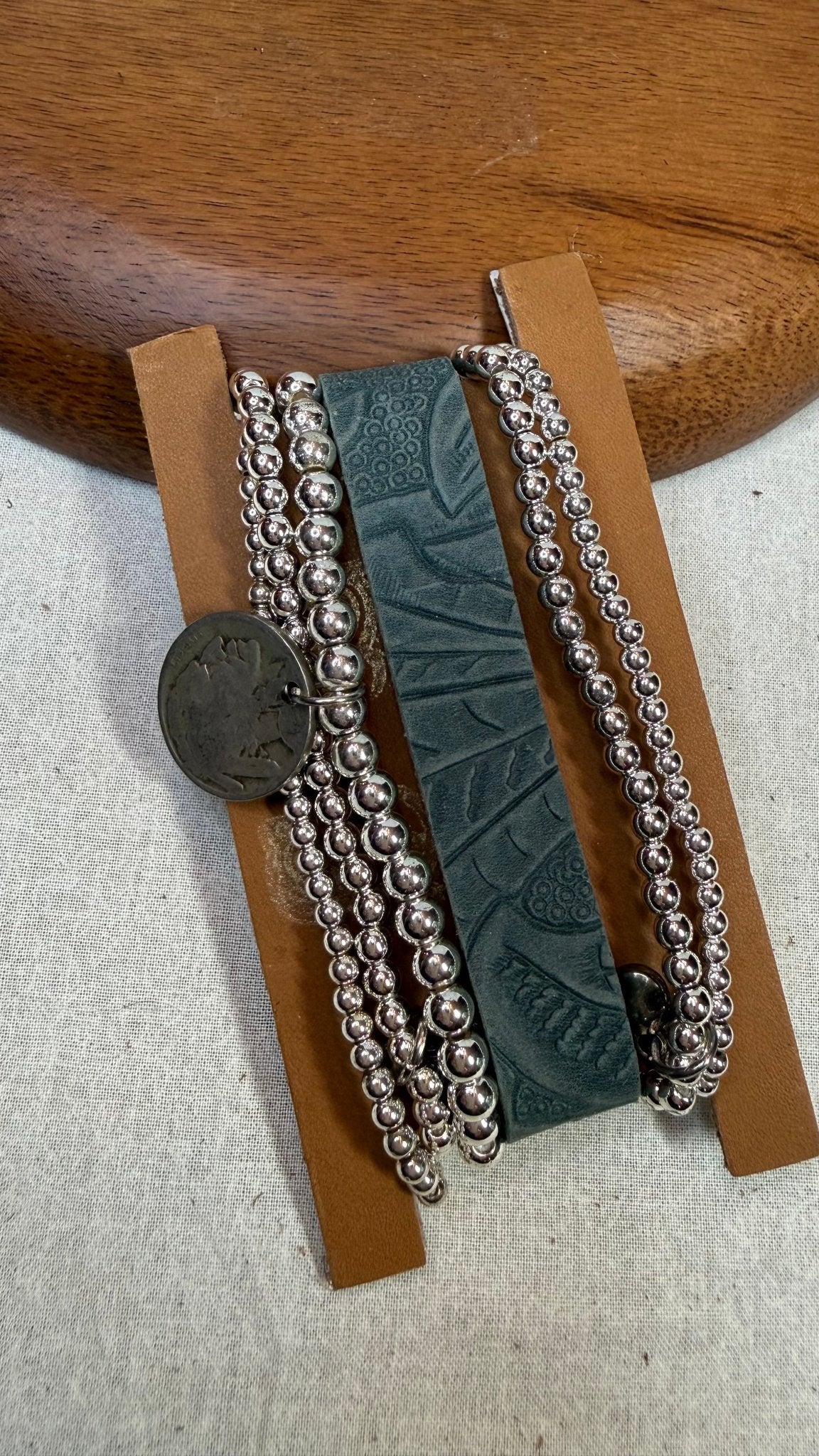 Hide and Silver Stretch Stack - Vintage Vault Boutique