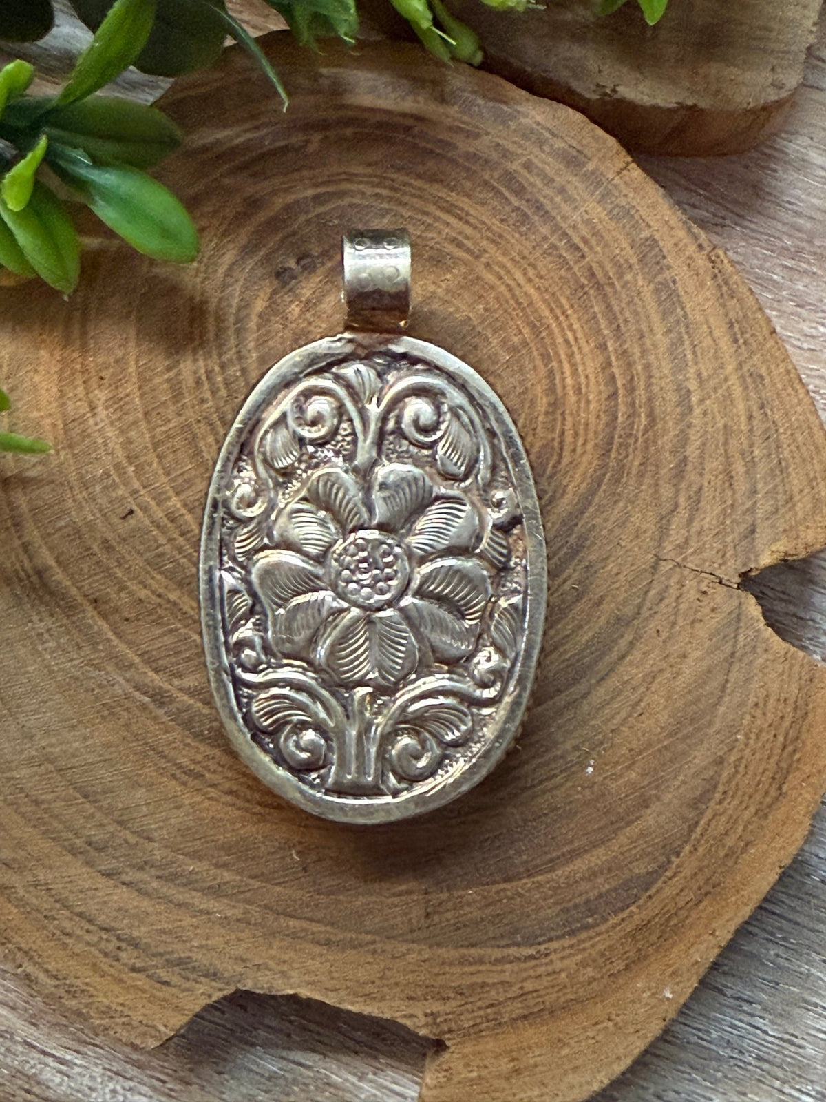 American Indian Carved Labradorite Tibetan Pendant - Vintage Vault Boutique