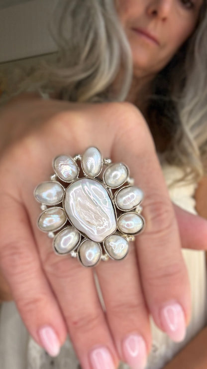 Small Pearl Cluster Ring