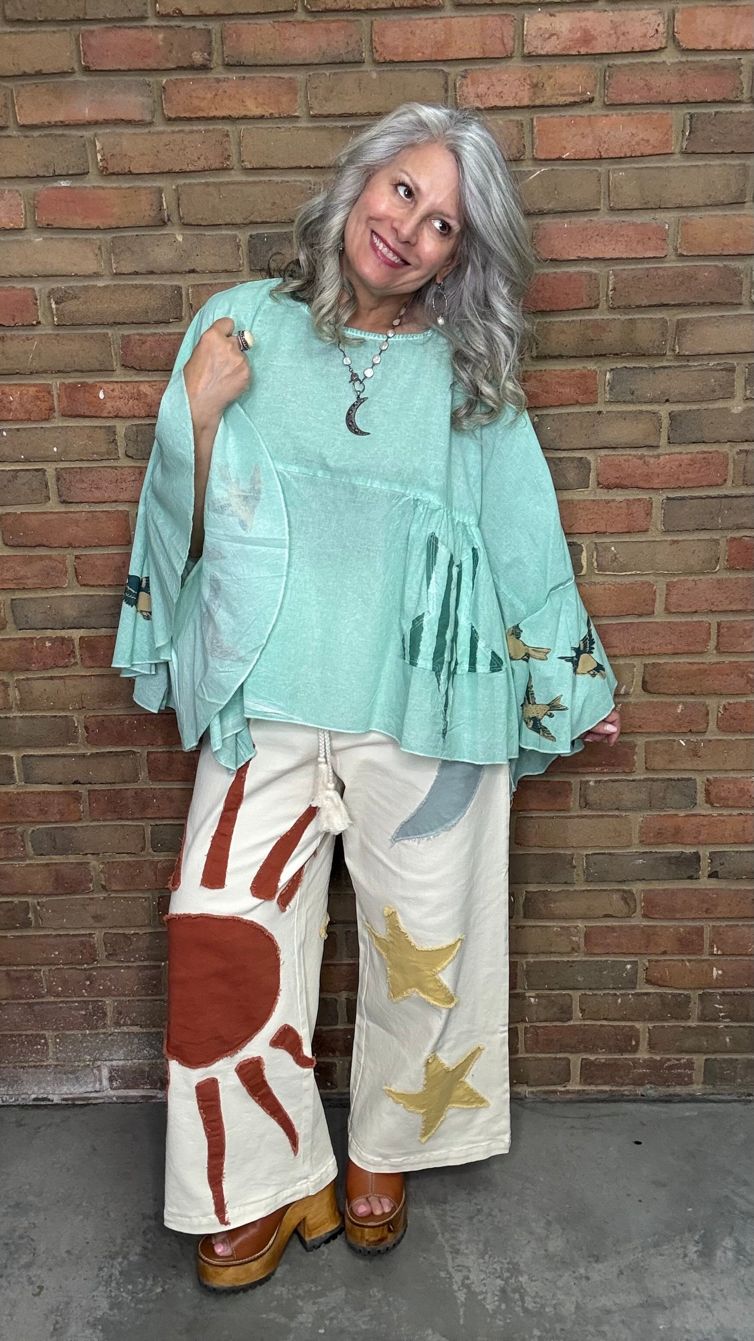 Sun Moon Star Patch Wide Pants