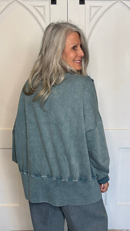 Teal High Lo Slit Sweatshirt - Vintage Vault Boutique