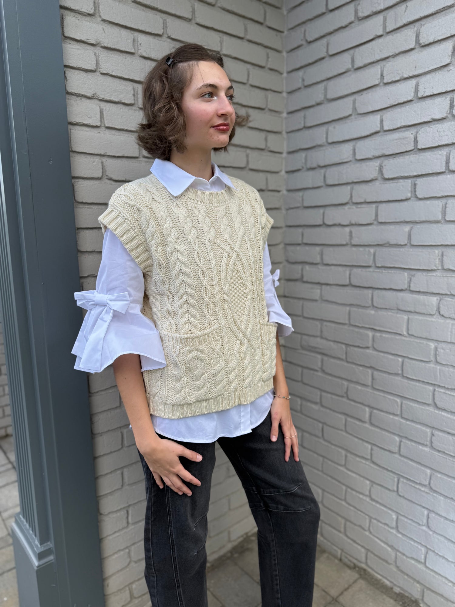 Cream Cable Knit Sweater Vest