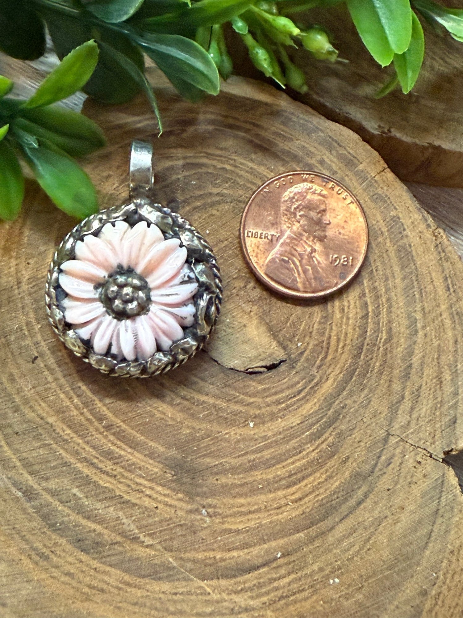 Small Pink Daisy Tibetan Pendant - Vintage Vault Boutique