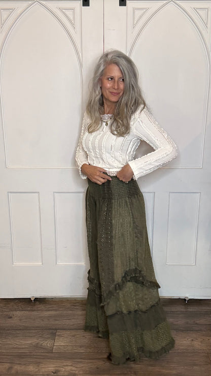 Boho Smocked Lace Tier Pant