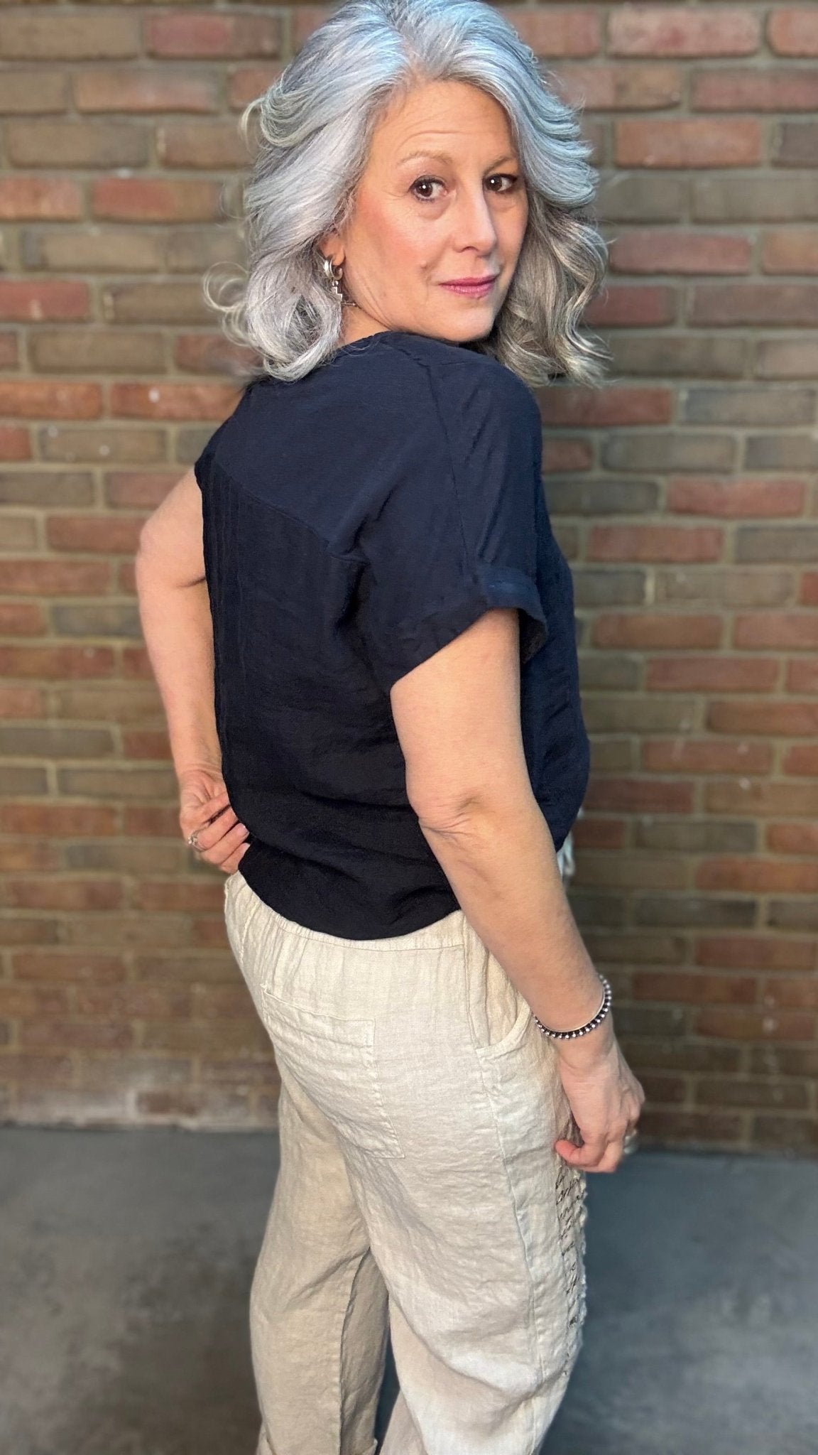 Navy V - Neck Top - Vintage Vault Boutique