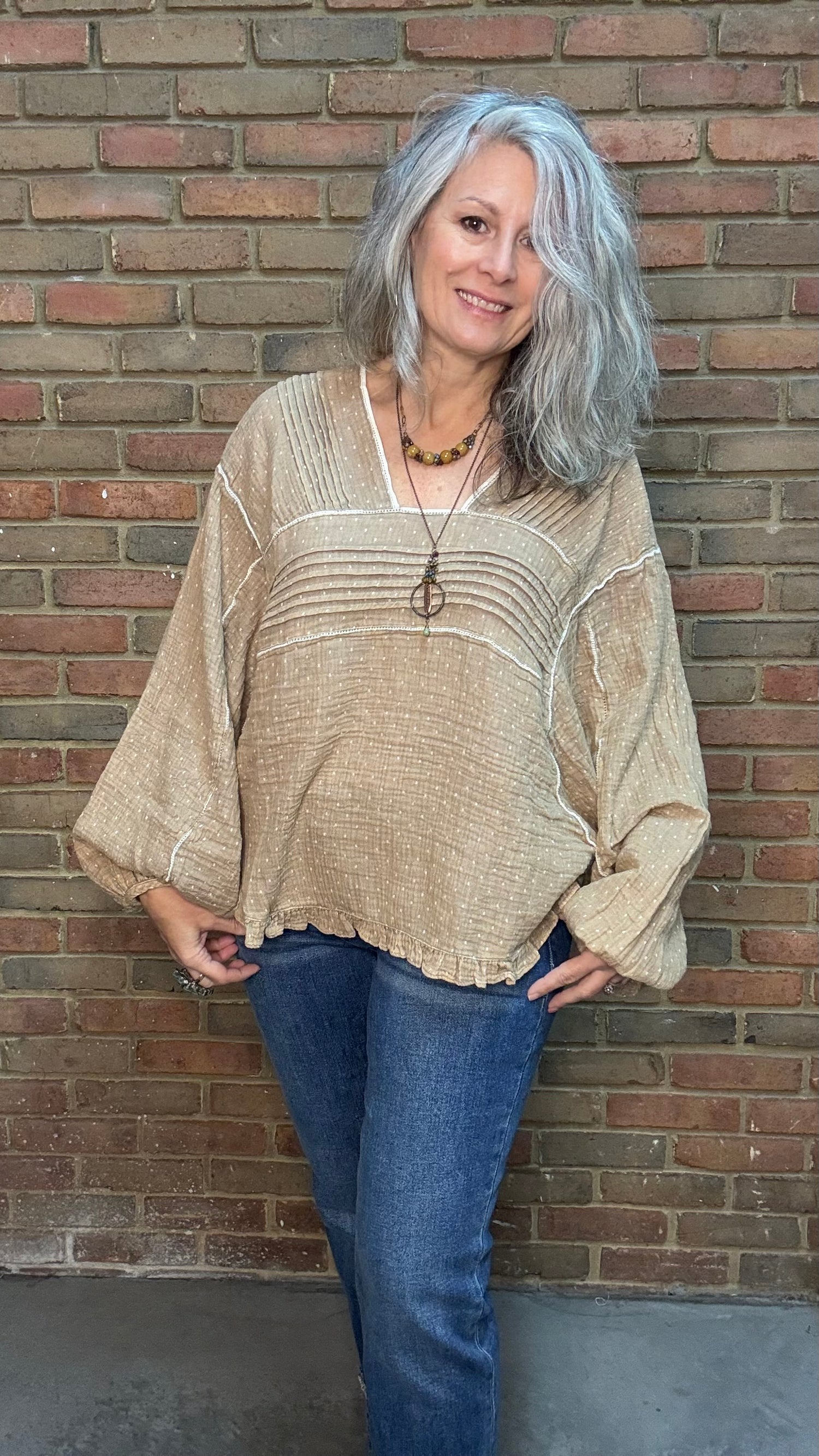 Mocha and Ivory Print Long Sleeve Top