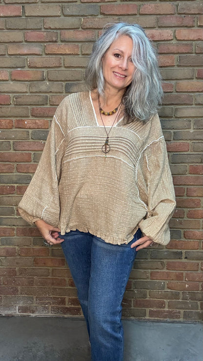 Mocha and Ivory Print Long Sleeve Top