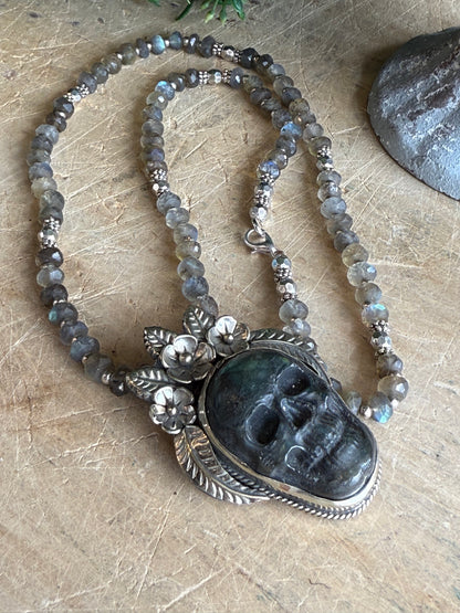 Labradorite Skull Necklace