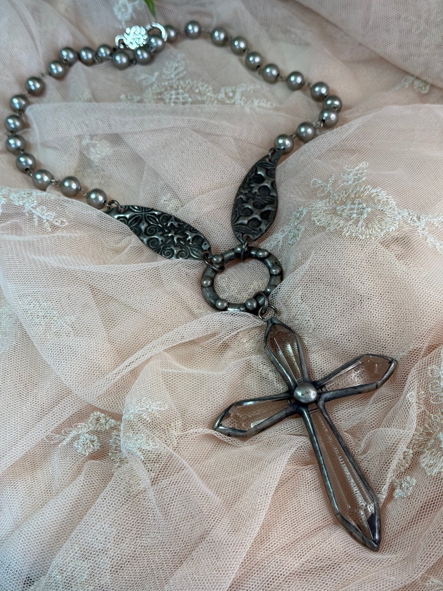 Large Crystal Cross Necklace - Vintage Vault Boutique