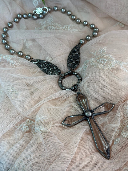 Large Crystal Cross Necklace - Vintage Vault Boutique