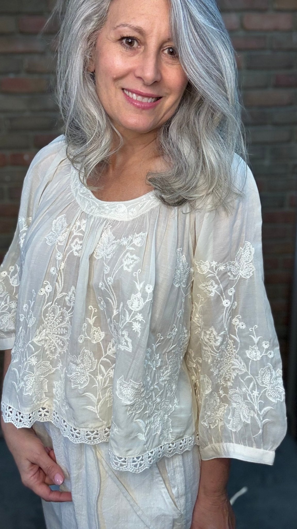 Natural Embroidery Top - Vintage Vault Boutique