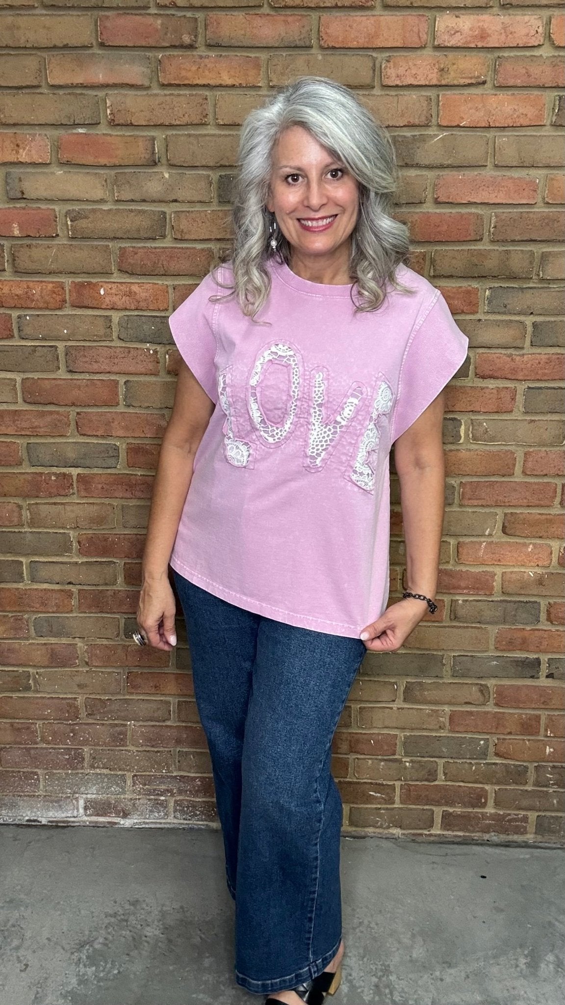 Pink LOVE Patch Sweatshirt - Vintage Vault Boutique