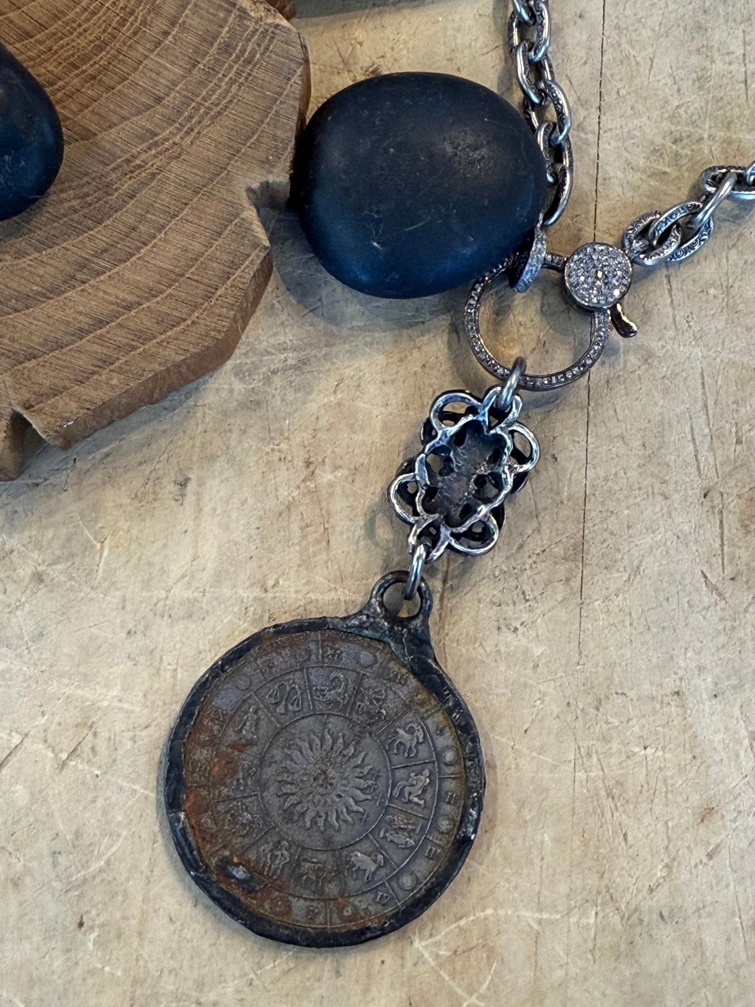 Zodiac Charm on Diamond Clasp Necklace - Vintage Vault Boutique