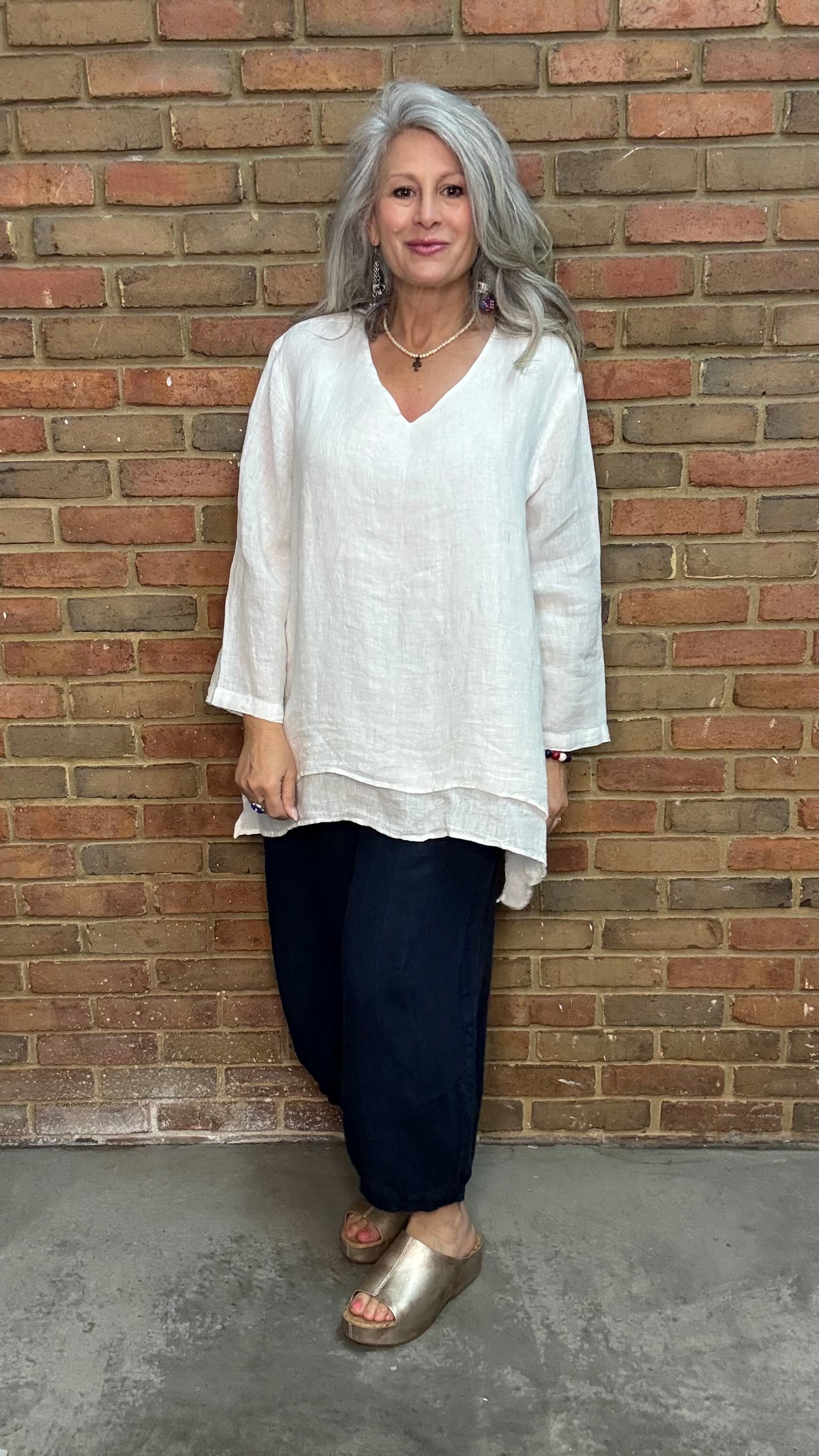 V-Neck Off White Double Layer Top