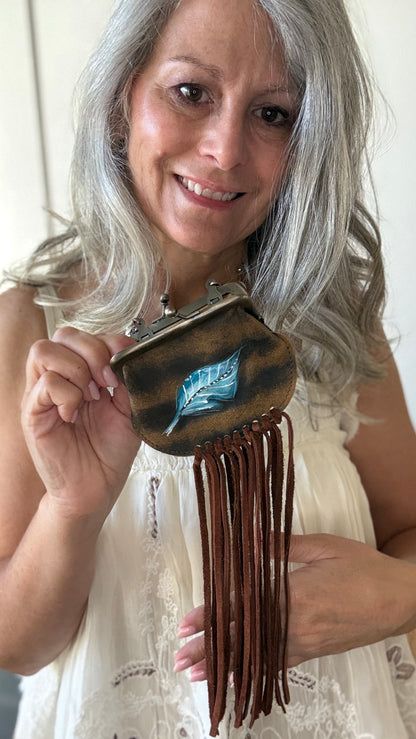 Feather Painted Coin Purse Necklace
