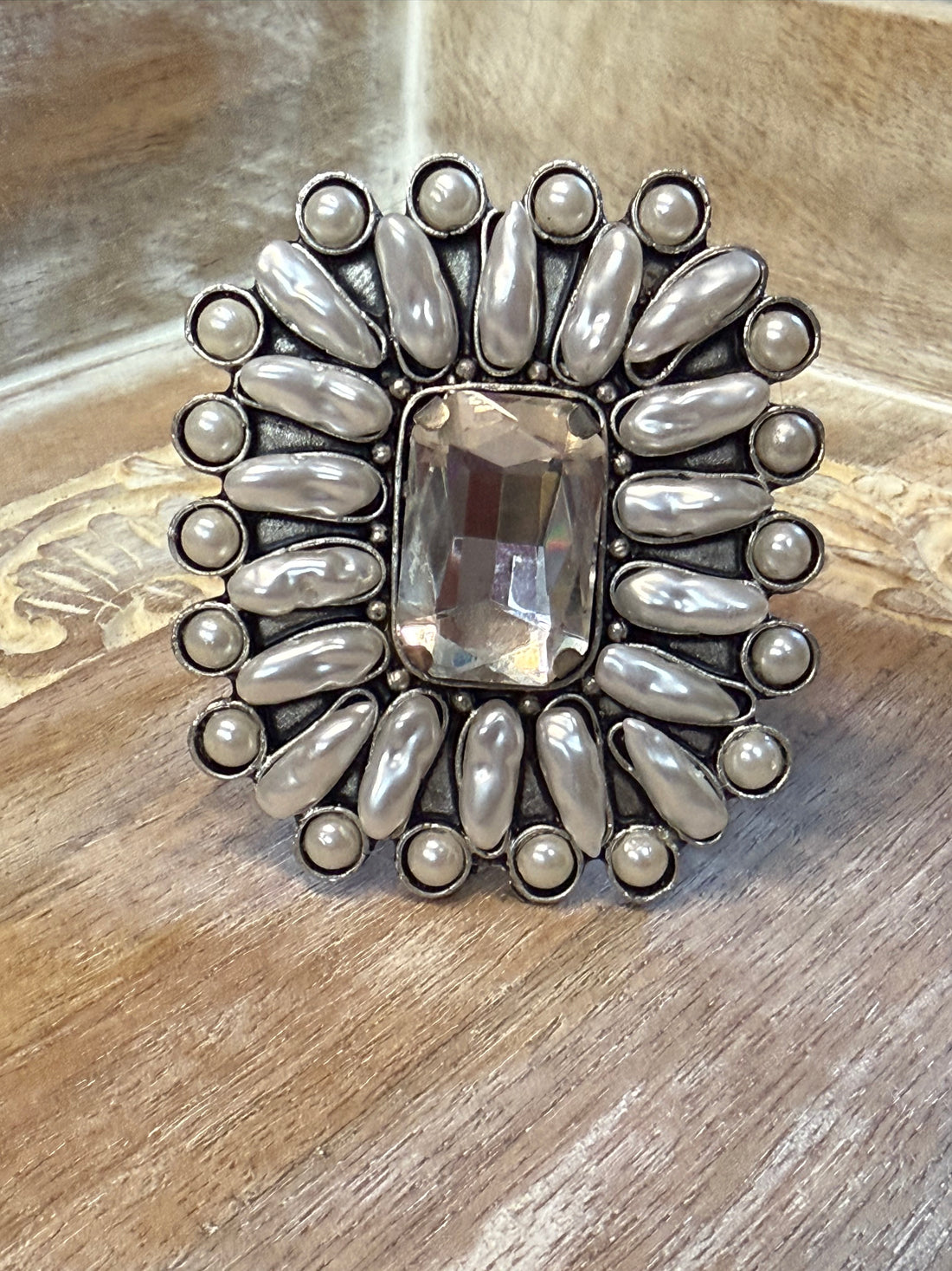 Large Pearl and Crystal Cuff