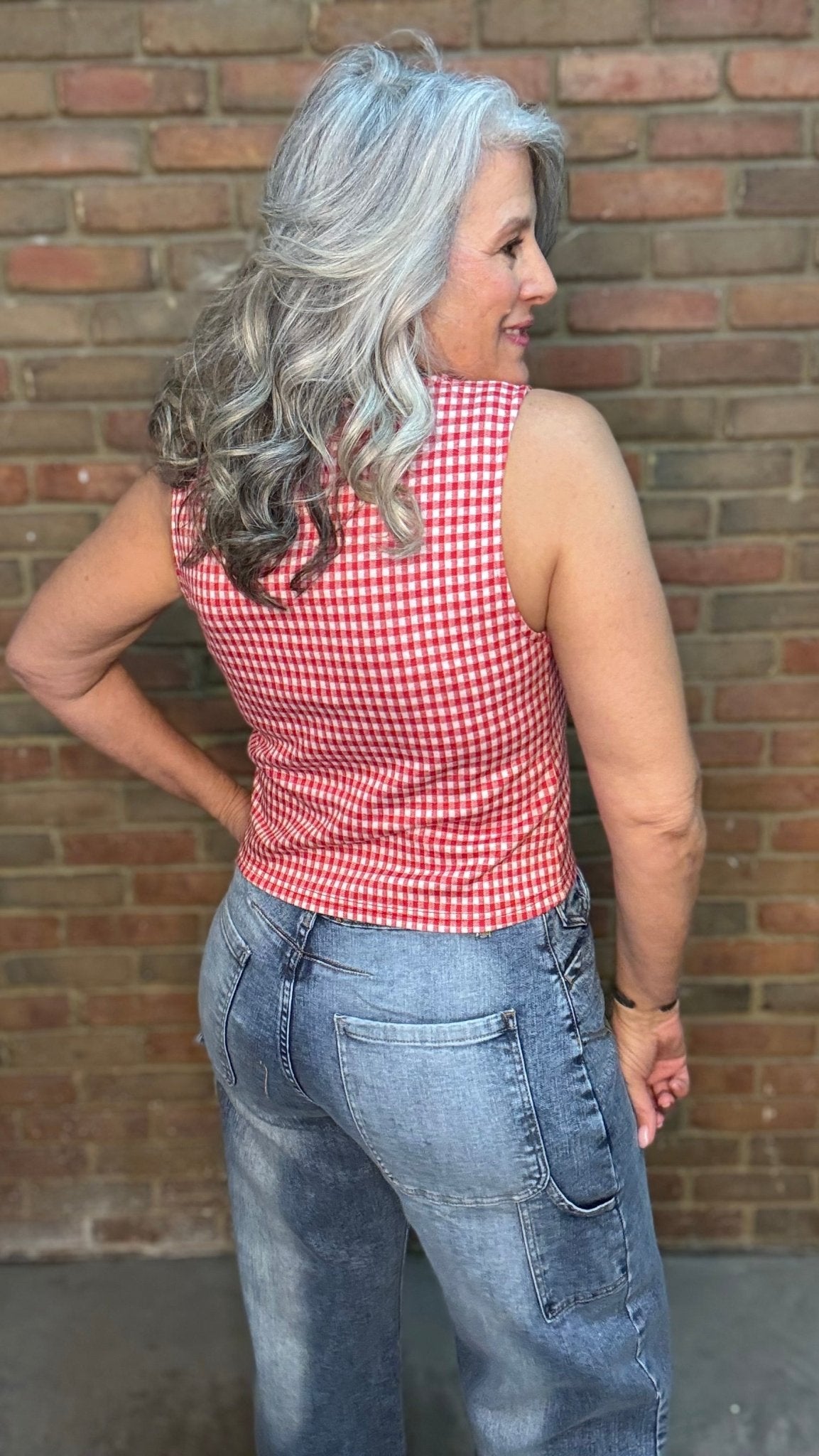 Red Plaid Sleeveless Shirt - Vintage Vault Boutique