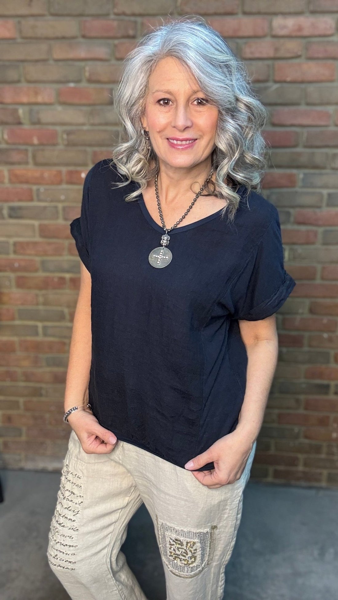 Navy V - Neck Top - Vintage Vault Boutique