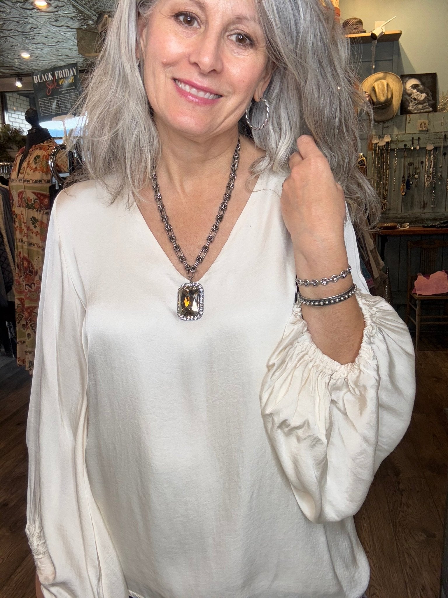 Soleil Necklace in Antique Silver - Vintage Vault Boutique